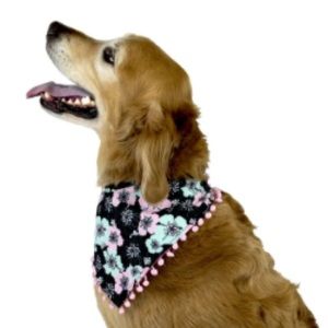 Vibrant Life Floral Dog Bandana Pom Poms Pink M/L